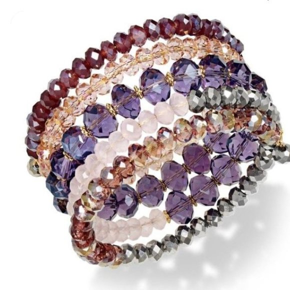 Ali Khan mauve glass bead 6 row coil bracelet - Picture 2 of 6